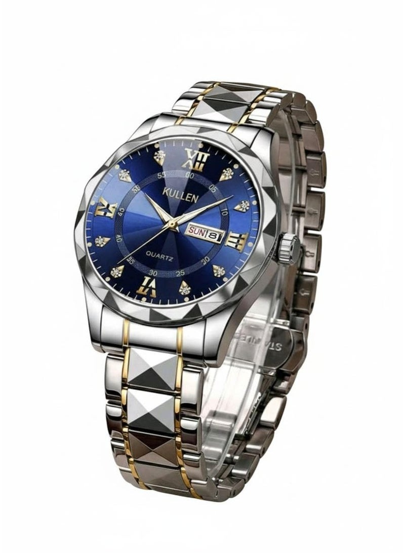كولين Men's Casual Business Quartz Watch With Calendar, Stainless Steel Strap (Royal Blue) - Image 5